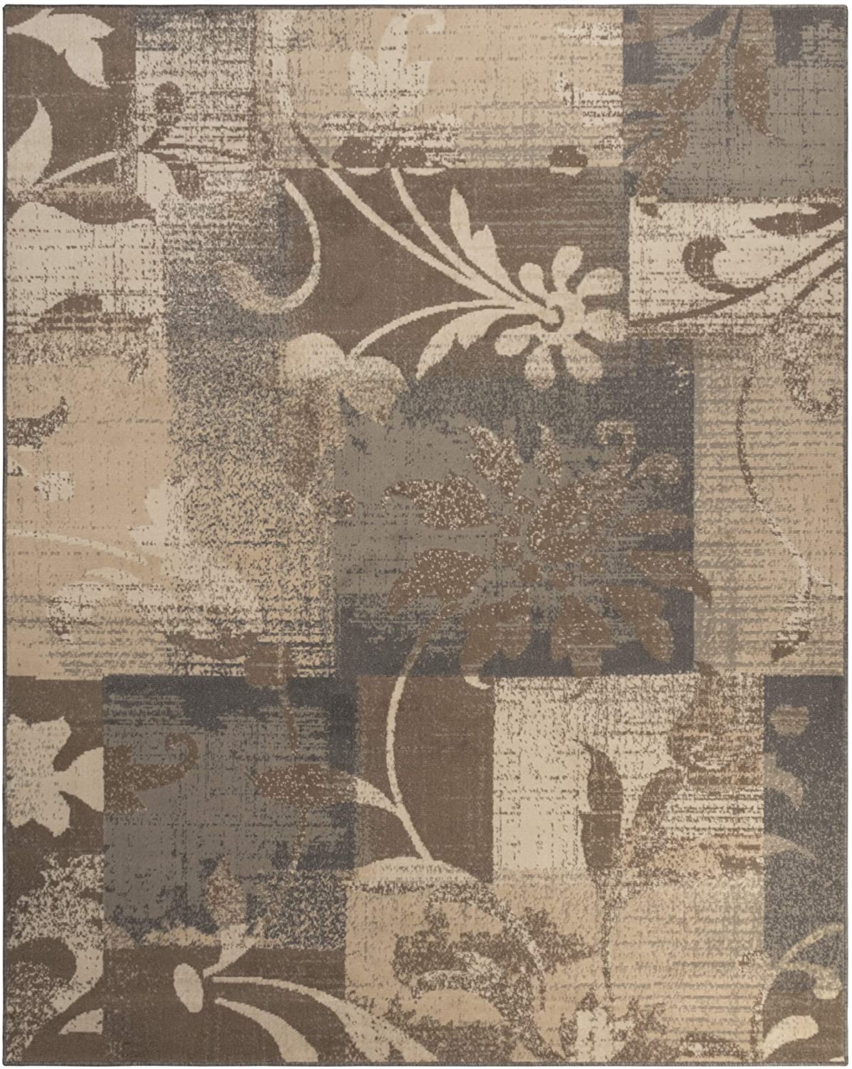 Floral Patchwork Design Light Brown Ivory Area Rug