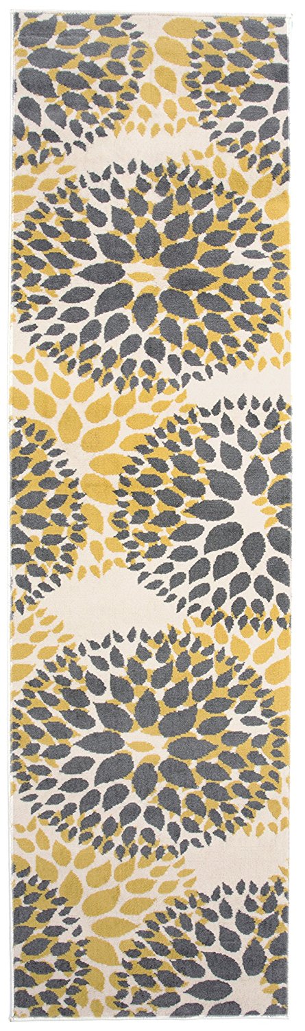 Floral Gray/Grey Yellow Area Rug