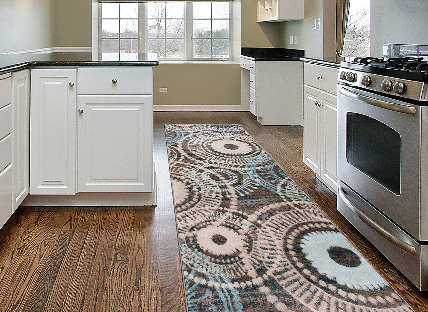 Contemporary Circles Brown Blue Area Rug
