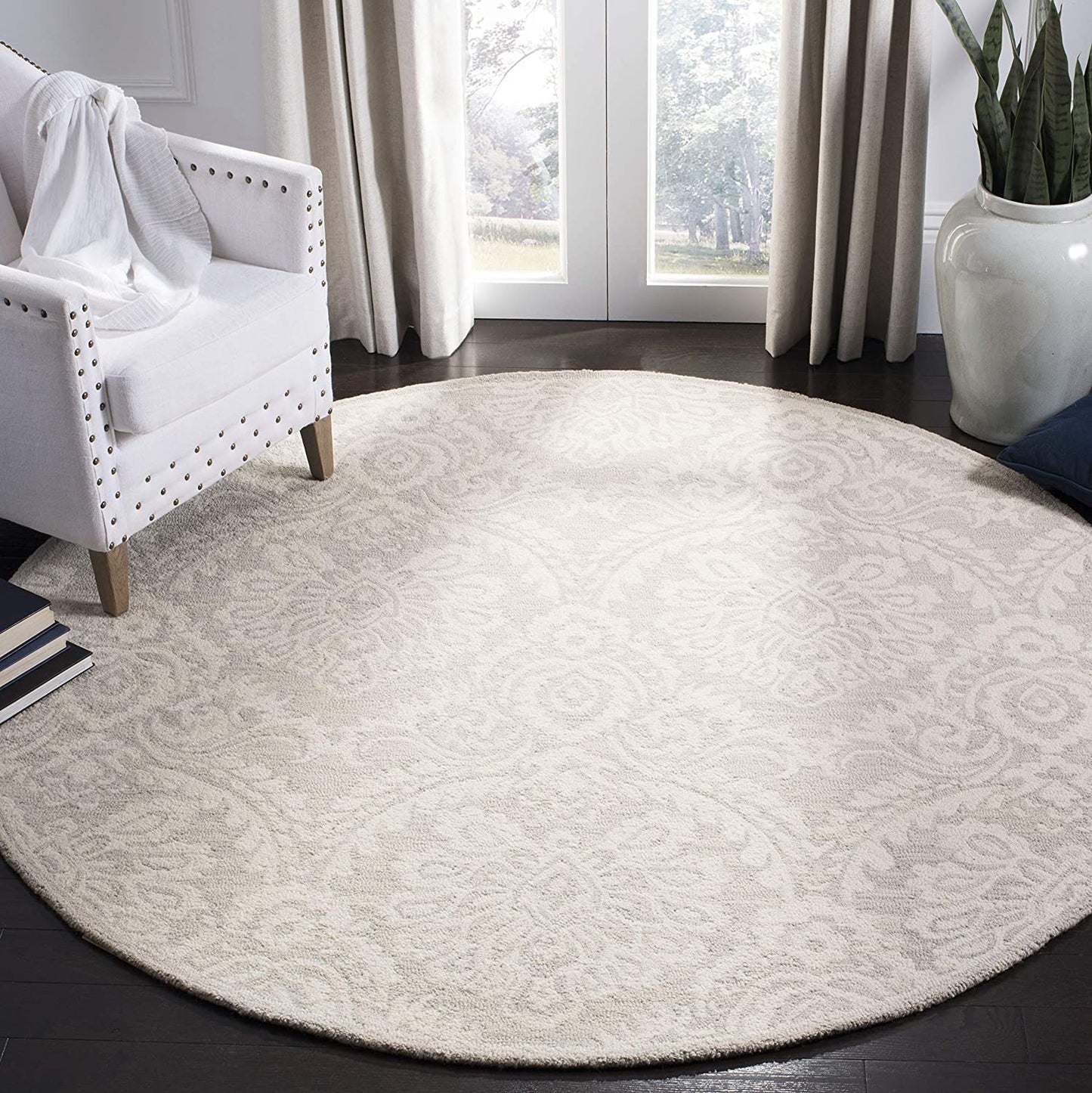 Handmade Premium Wool Area Rug, Silver / Ivory