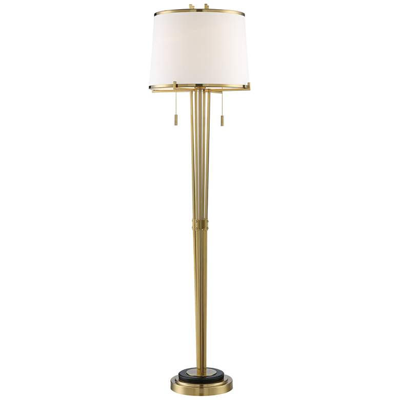 Possini Euro Palisade Luxe Satin Brass and Marble Floor Lamp