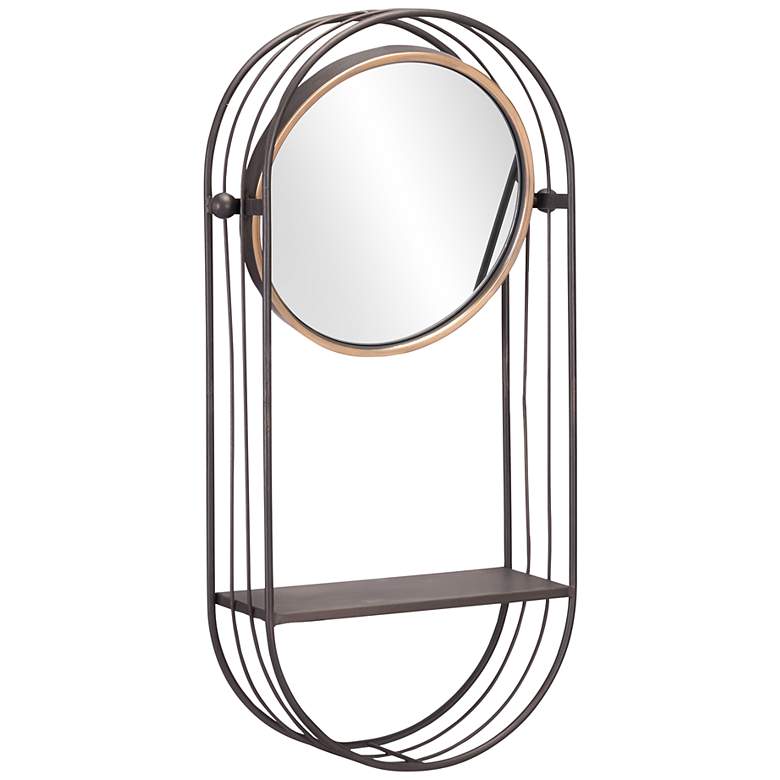 Zuo Saroni Gray and Gold 15" x 28" Wall Mirror with Shelf