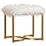 Baxton Studio Gwyn White Faux Fur and Gold Metal Ottoman
