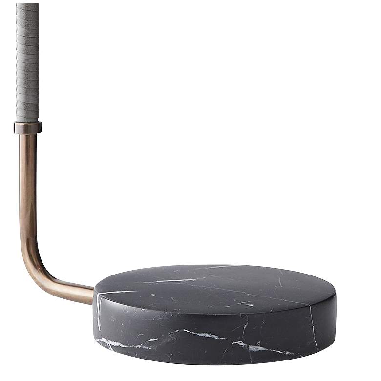 Aaron Heritage Brass Metal and Gray Leather Arc Desk Lamp