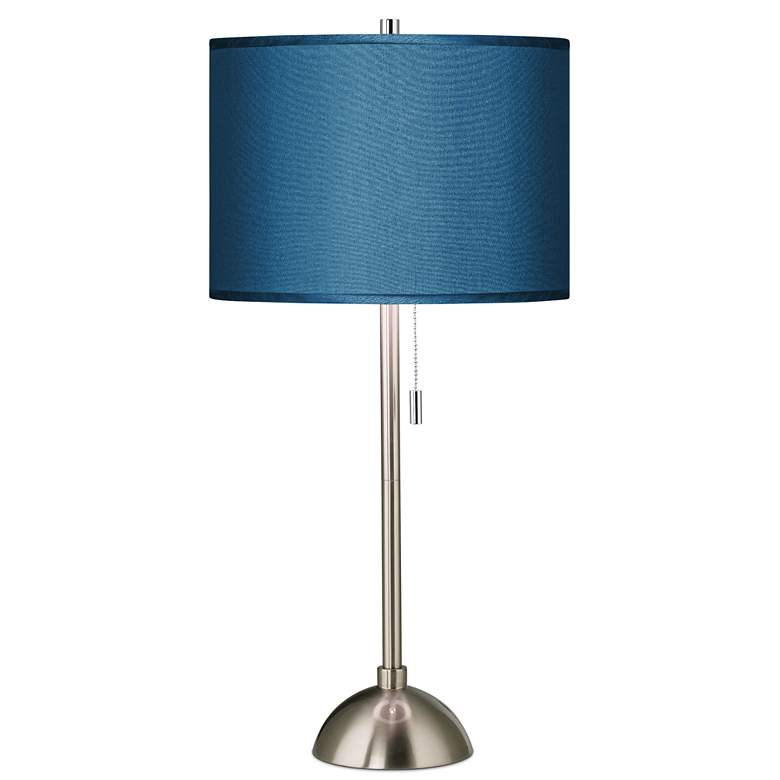 Blue Faux Silk and Brushed Nickel Modern Table Lamp