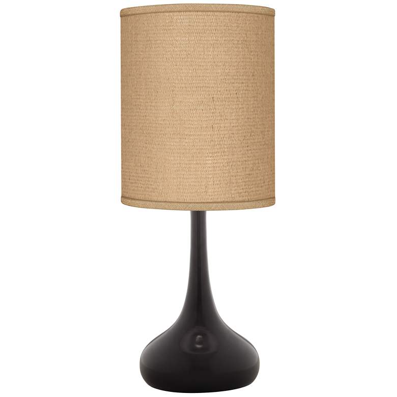 Possini Euro Black Finish Droplet Table Lamp with Burlap Shade