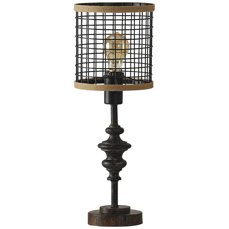Jalome Vintage 20"H Black Metal and Burlap Cage Table Lamp