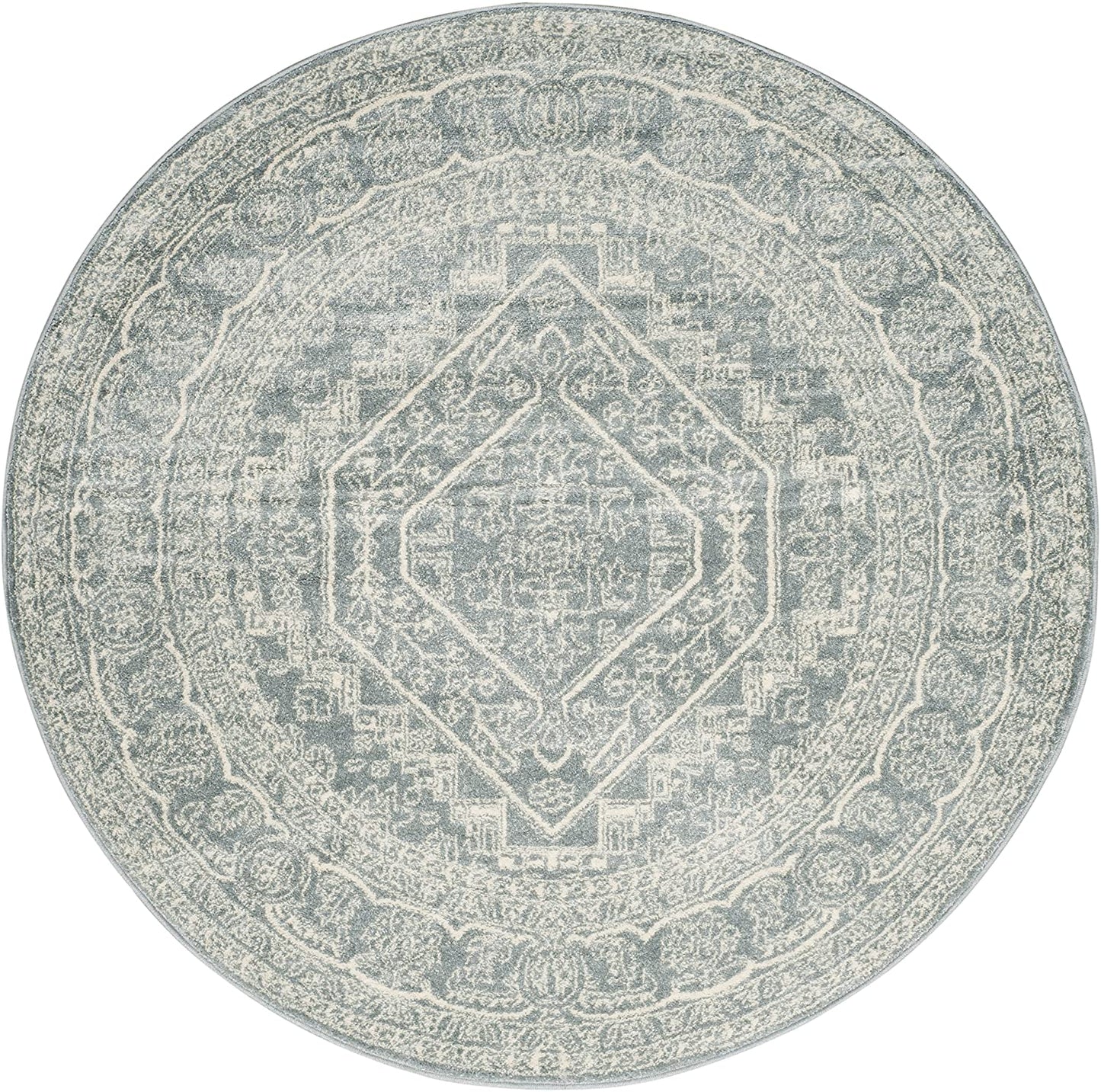 Oriental Vintage Distressed Medallion Slate/Ivory Soft Area Rug