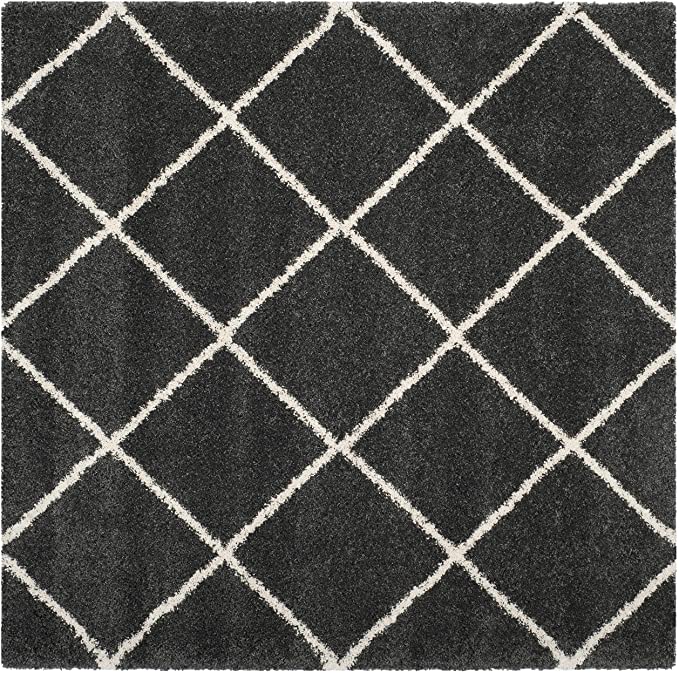 Diamond Trellis Dark Grey/Ivory Soft Plush Shag Area Rug 2-inch Thick