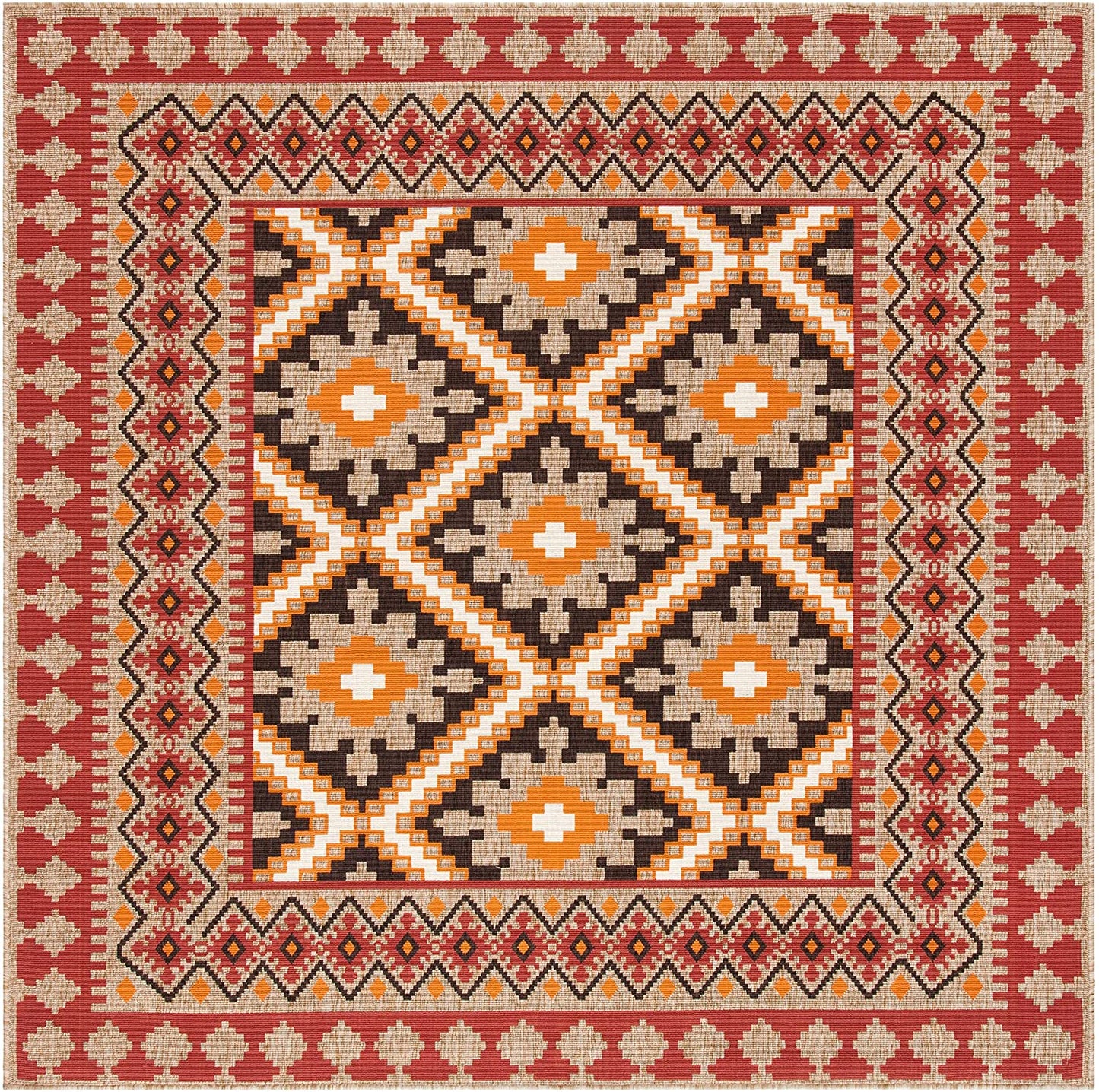 Safavieh Veranda Collection VER099 Boho Indoor/ Outdoor Non-Shedding Stain Resistant Patio Backyard Area Rug, 8' x 11', Red / Natural