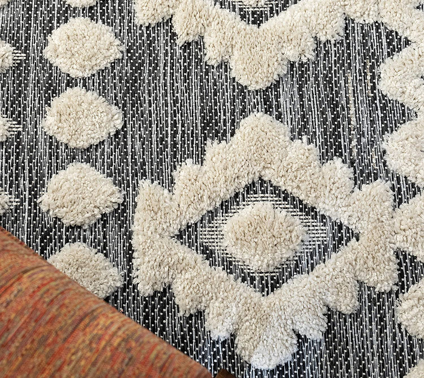 Cenar Grey Flat-Weave Hi-Low Pile Diamond Medallion Stripes Moroccan Tribal Area Rug