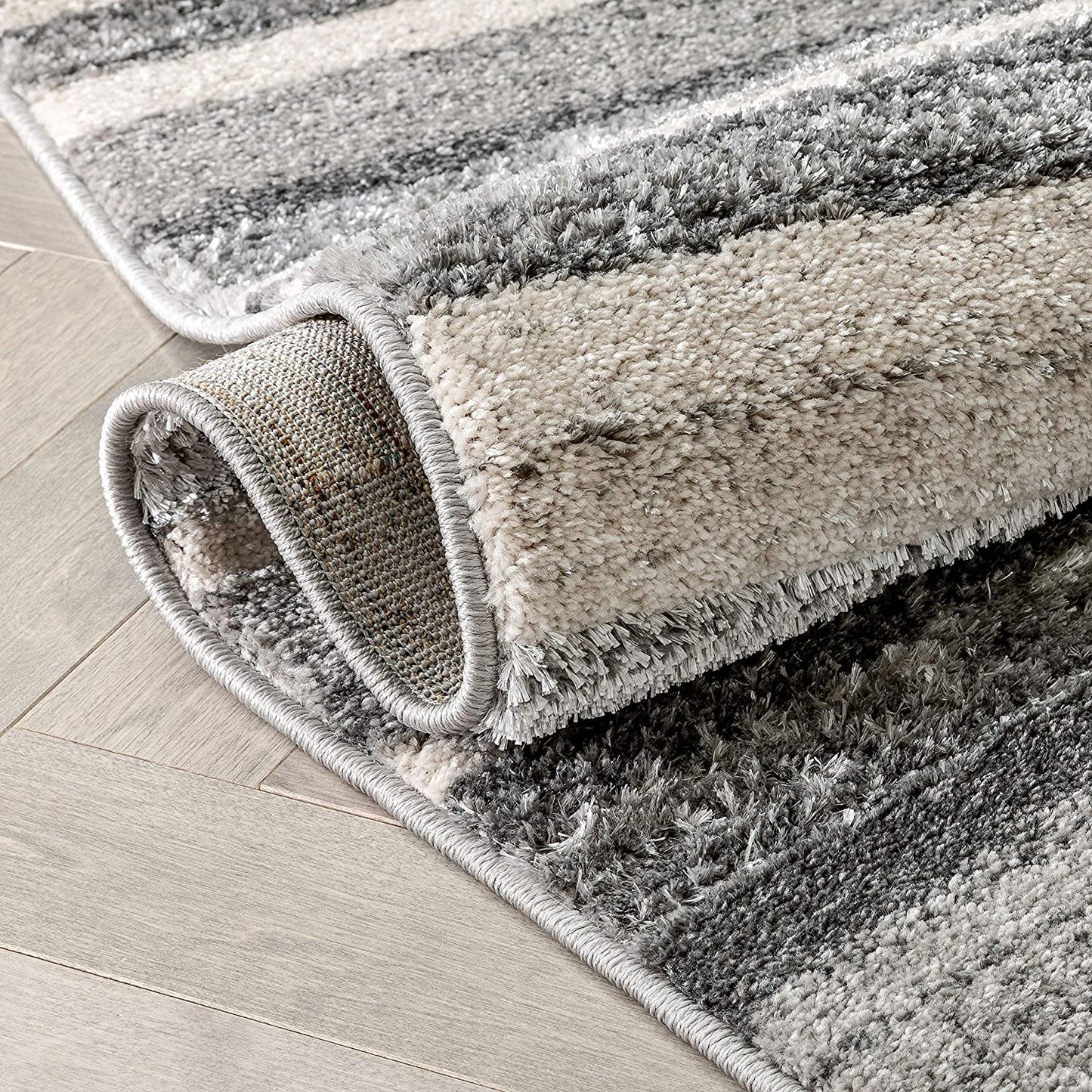 Nerja Grey & Ivory Stripes Abstract Geometric Pattern Area Rug 8x10 (7'10" x 9'10")