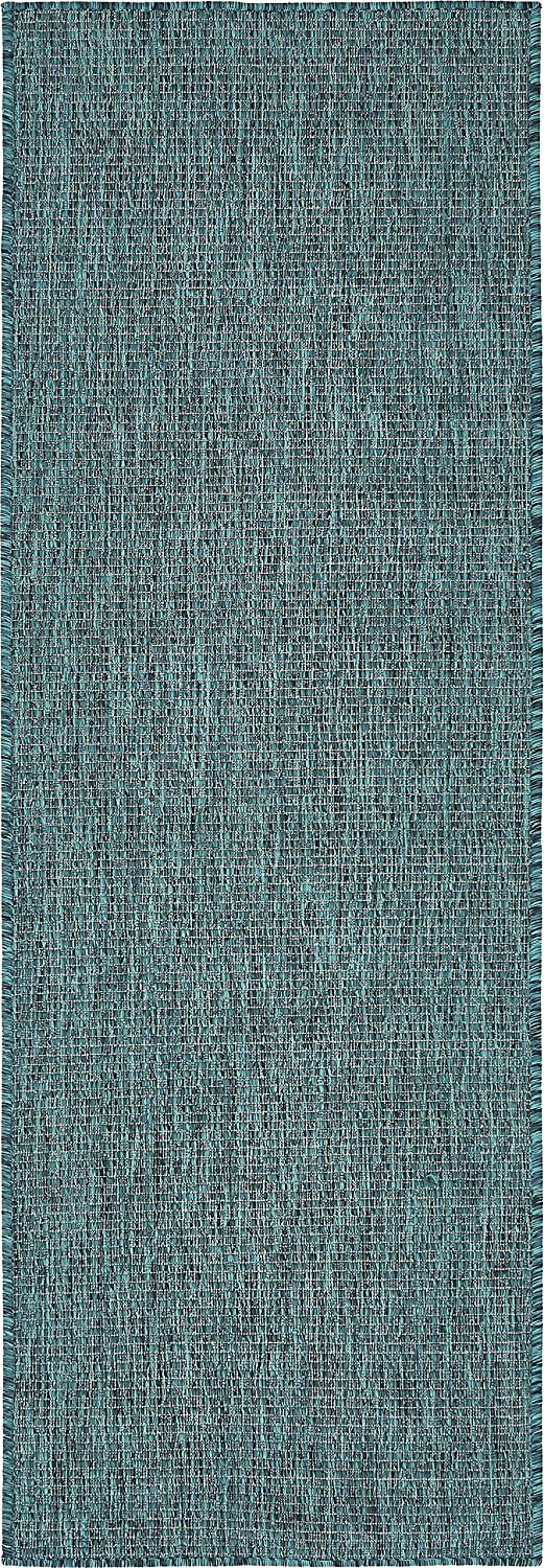 Casual Transitional Indoor Outdoor Flatweave Teal Area Rug
