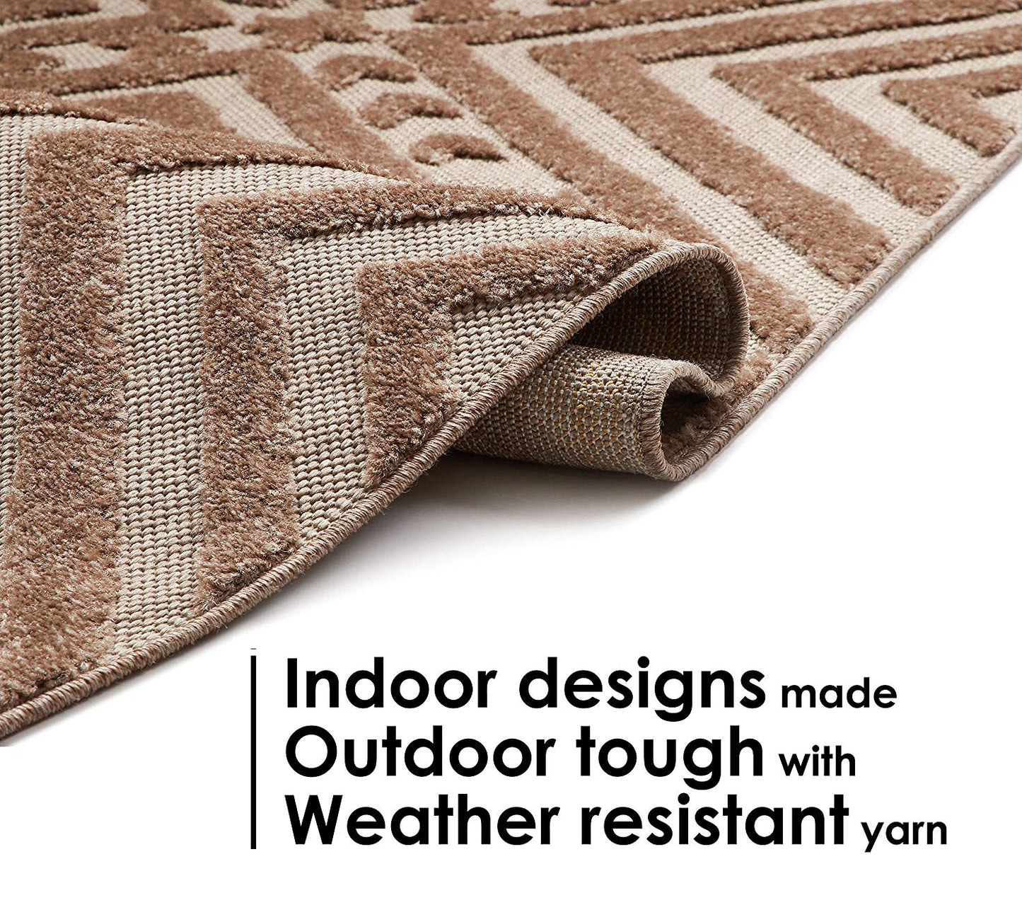 Geometric Beige Taupe High Traffic Stain Resistant Indoor Outdoor Area Rug