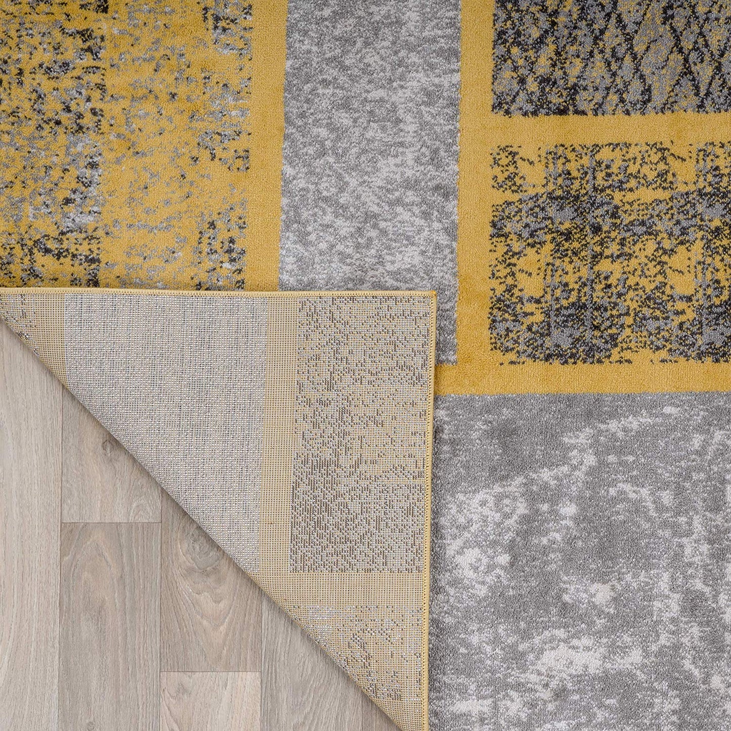Boxes Pattern Mustard Yellow Gray Area Rug