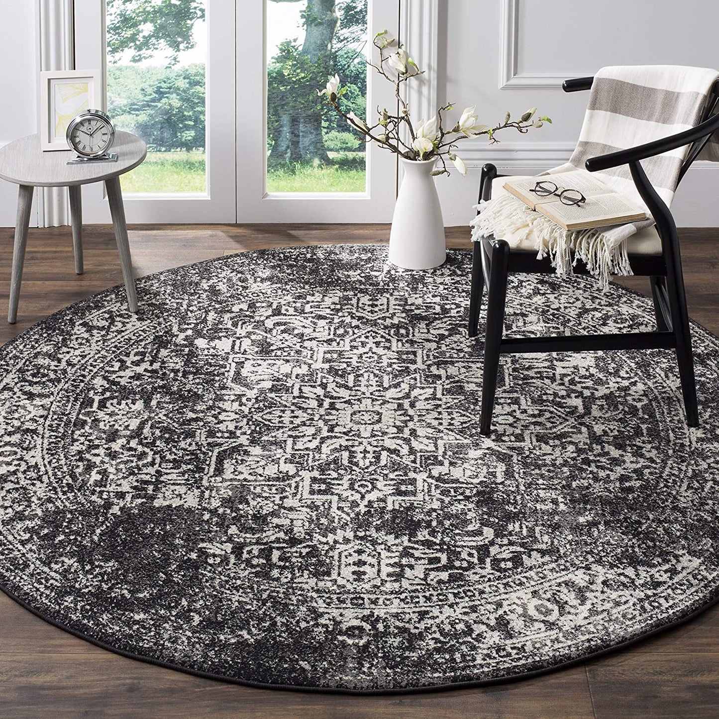 Vintage Oriental Black Grey Soft Area Rug
