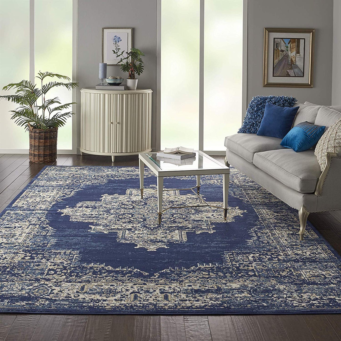 Navy Blue Distressed Persian Area Rugs