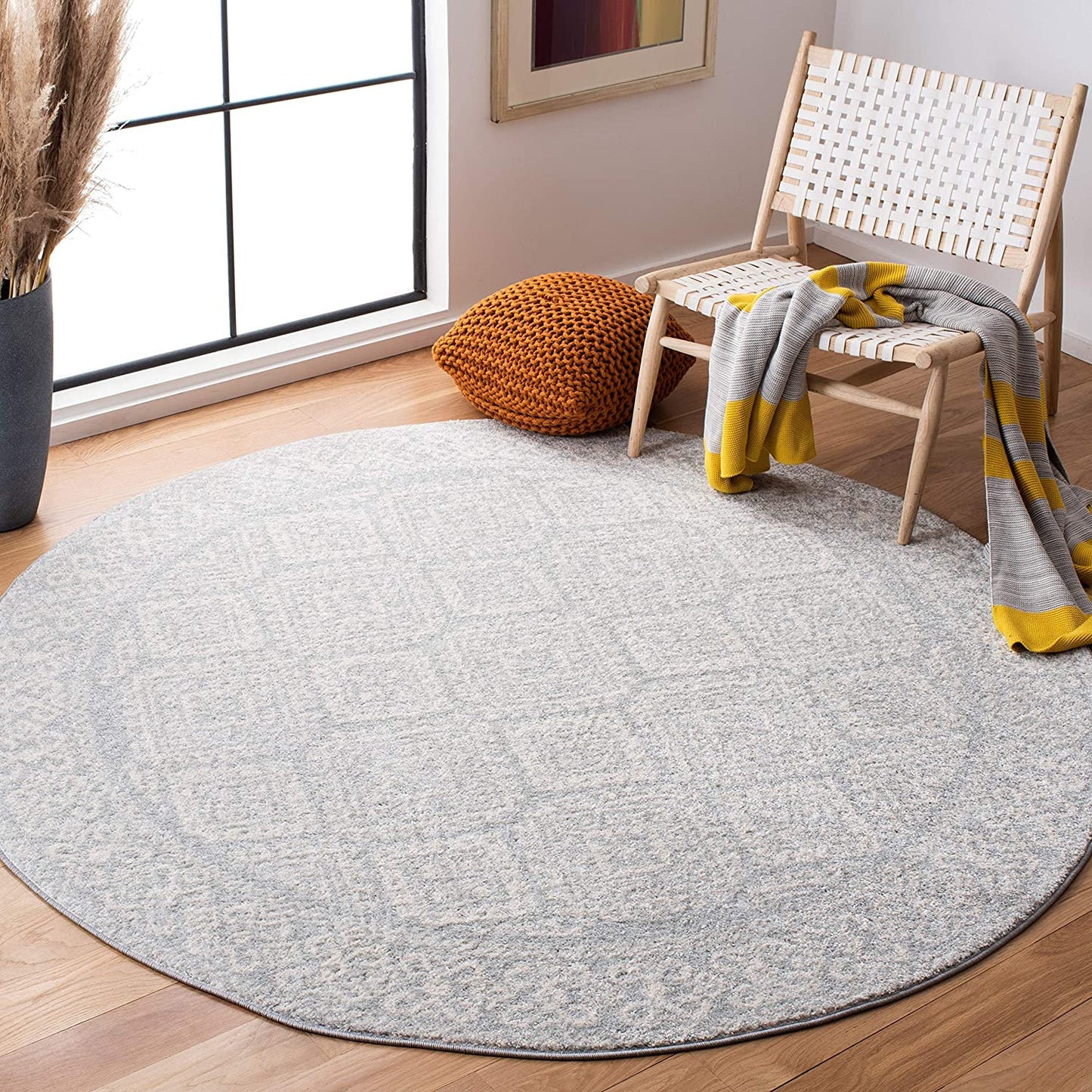Moroccan Boho Distressed Area Rug Light Grey / Ivory