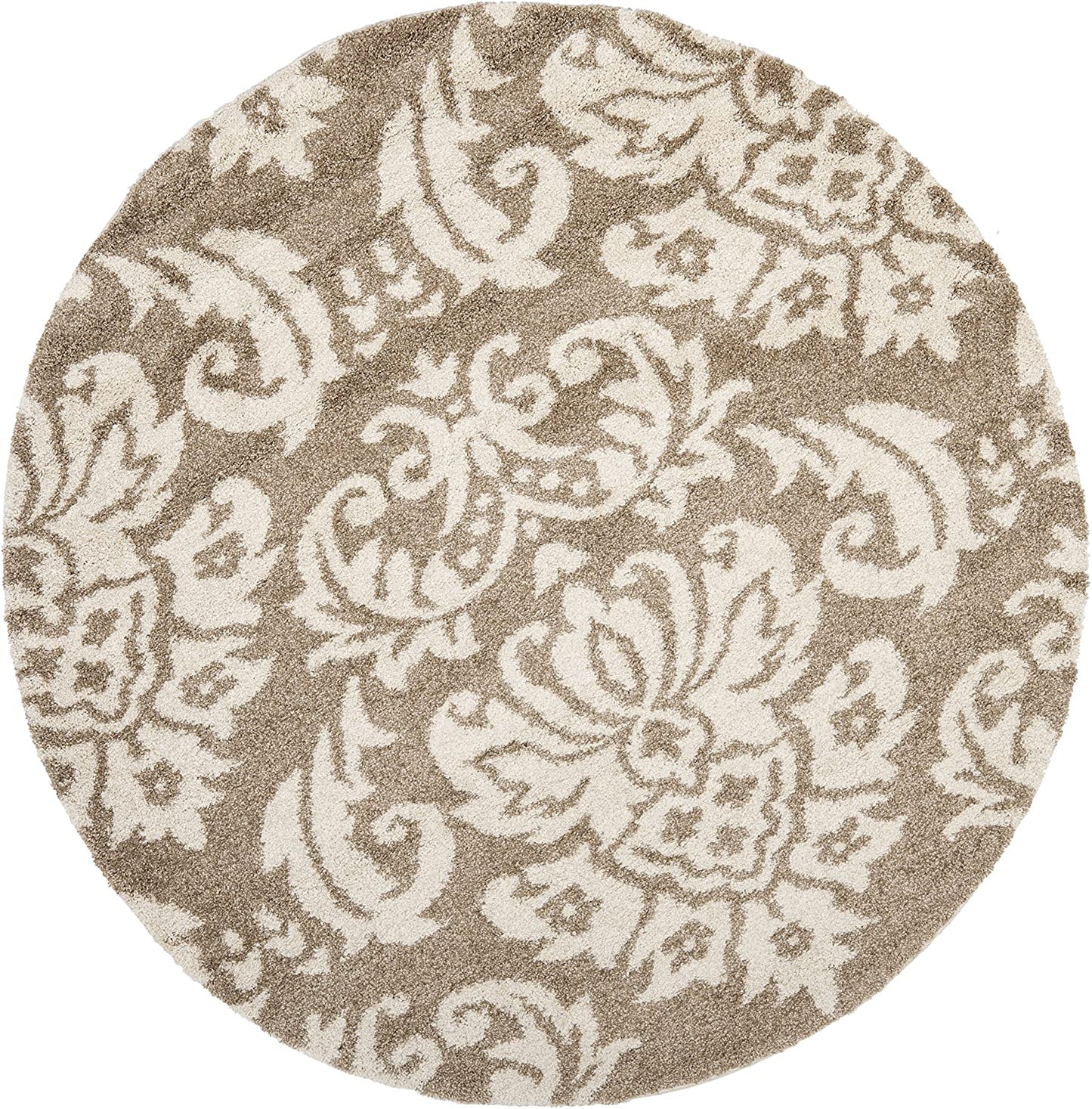 Damask Plush 1.2-inch Thick Area Shag Rug, Beige / Cream
