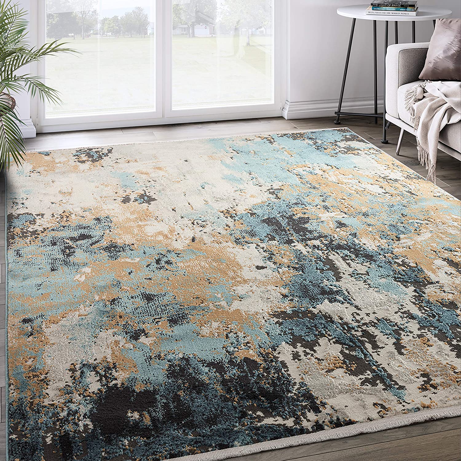 Modern Green, Blue & Grey Abstract Area Rug – Joanna Home Decor