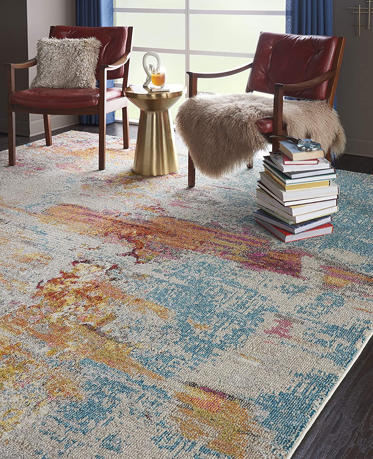 Modern Abstract Area Rug, Sealife Multicolor Grey