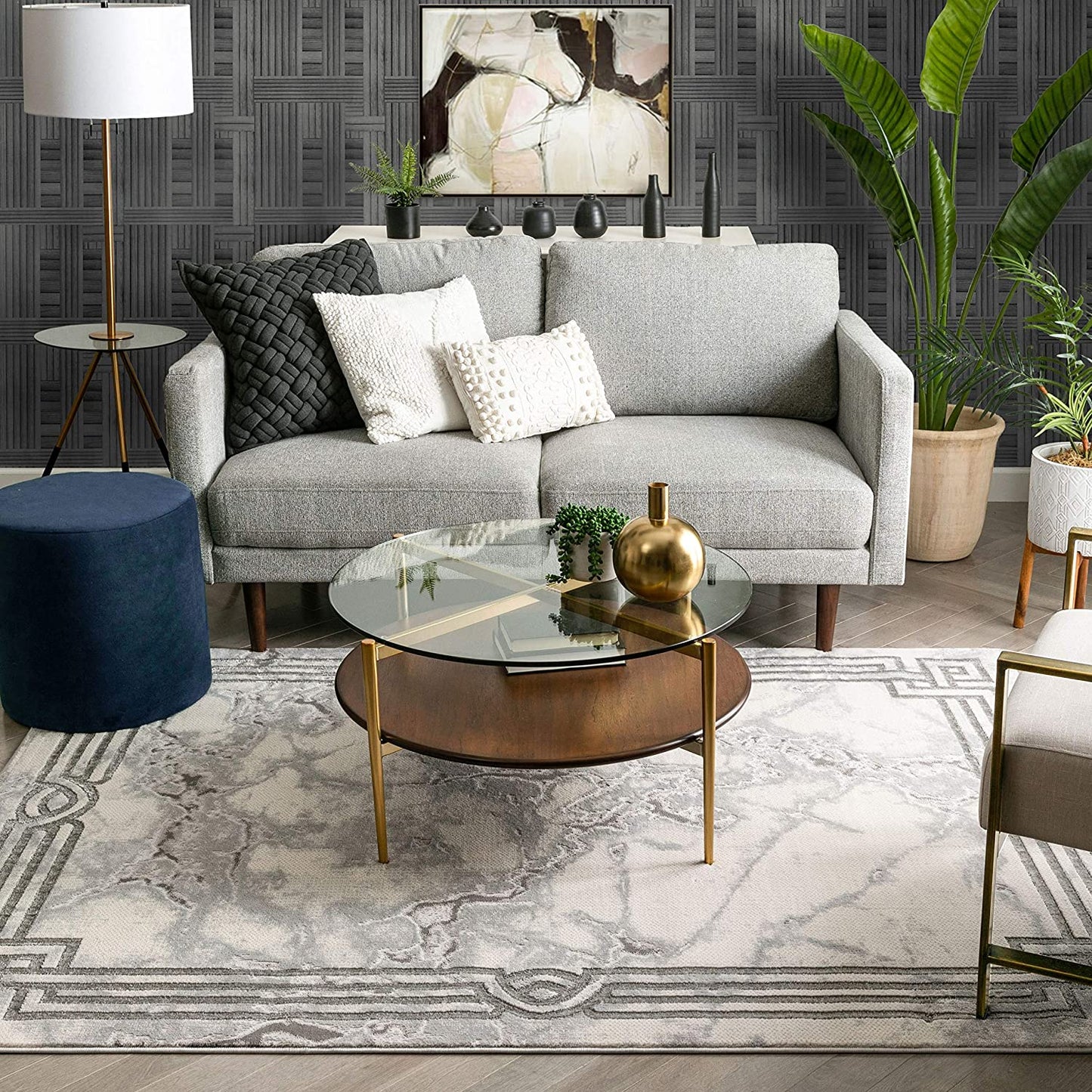 Fairmont Huntington Retro Marble Border Black Glam Soft Area Rug
