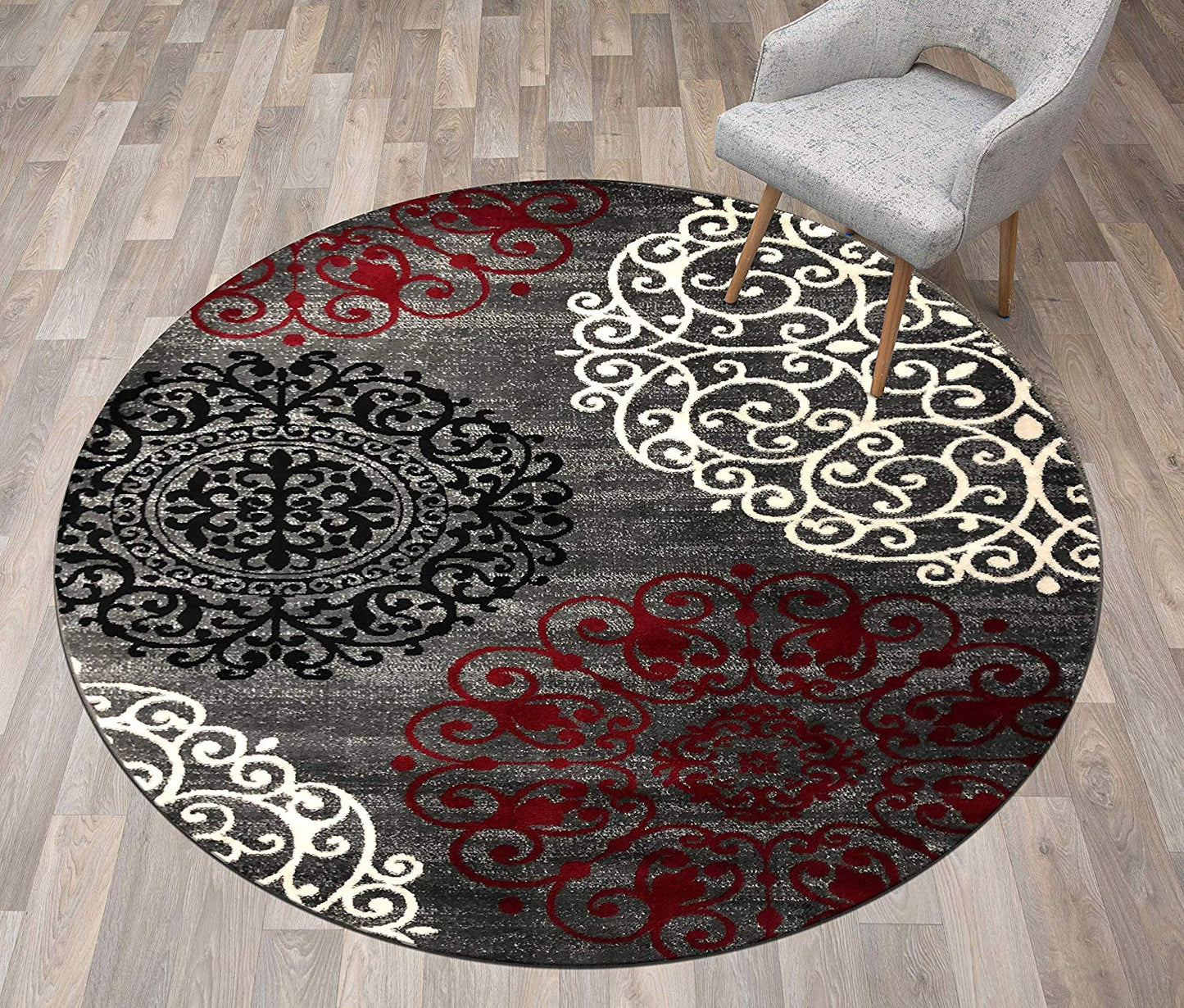 Floral Gray White Red Area Rugs