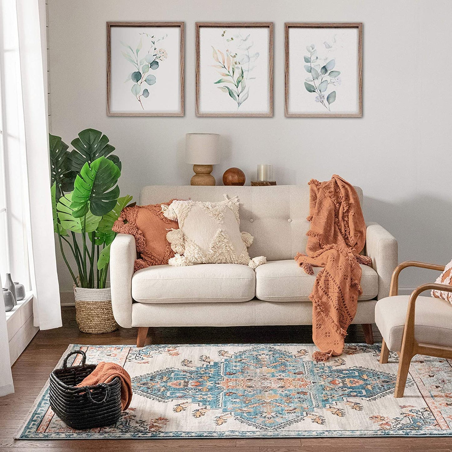 Estin Multi Blue Ivory Vintage Distressed Boho Soft Area Rug