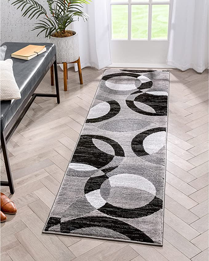 Jackpot Grey Geometric Modern Casual Abstract Boxes Lines Circles Area Rug Plush Shed