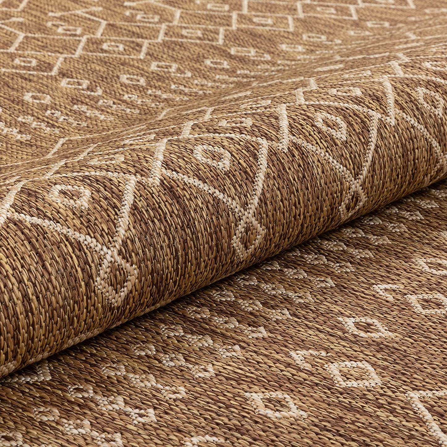 Brown Indoor/Outdoor Flat Weave Pile Nordic Lattice Pattern Area Rug