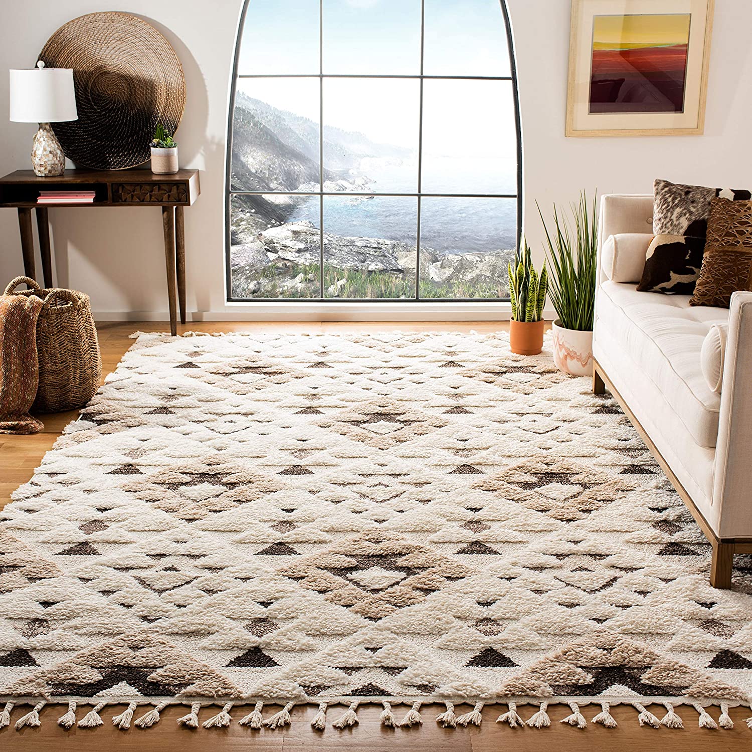  RUUGME Boho Rugs for Living Room 3 X 5,Super Soft Faux Rabbit  Fur Boho Area Rug,Washable and Stain Resistant Farmhouse Morrocan Rug,Thick  and No Smell Bohemian Decor Rugs (White, 3' x