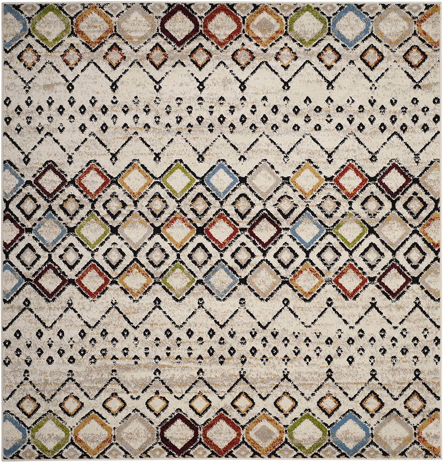 Modern Moroccan Pattern Ivory Multi-Color Area Rug