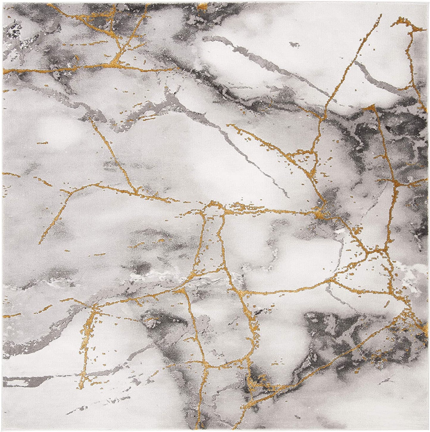 Modern Abstract Area Rug, Grey/Gold