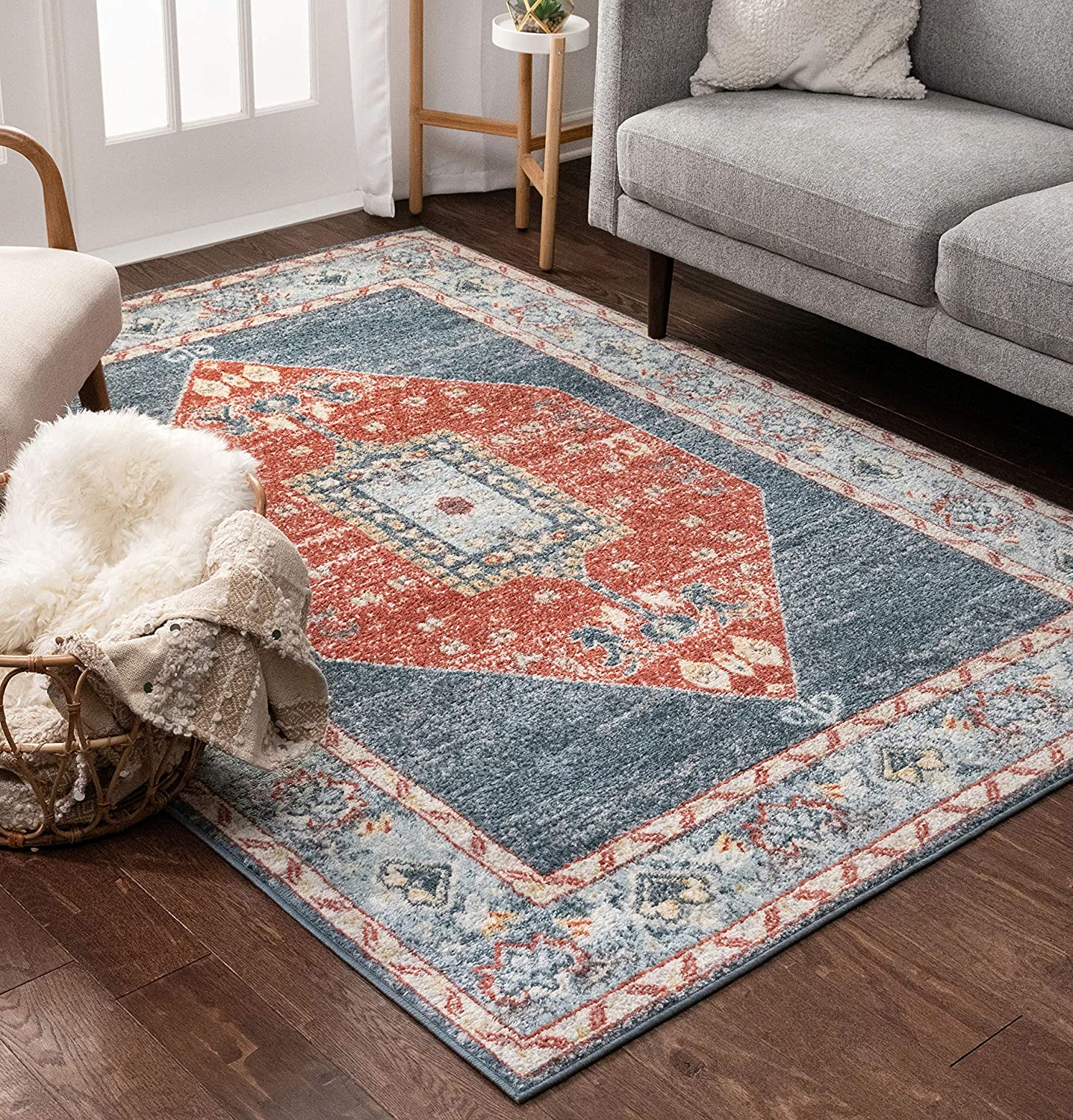 Medallion Vintage Tribal Blue Red Area Rug