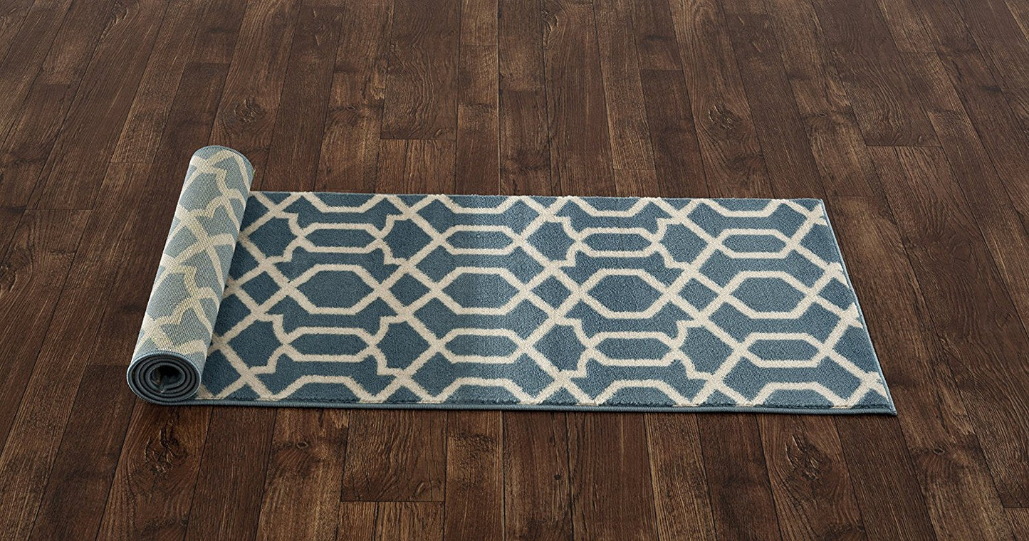 Blue White Trellis Area Rug