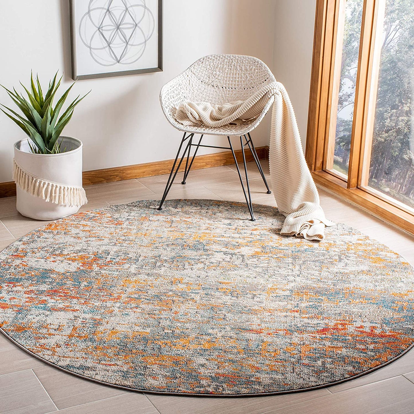 Modern Contemporary Abstract Area Rug, Grey/Orange