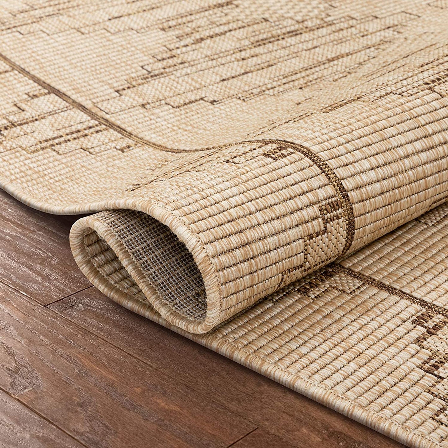 Beige Indoor/Outdoor Flat Weave Pile Nordic Diamond Pattern Area Rug