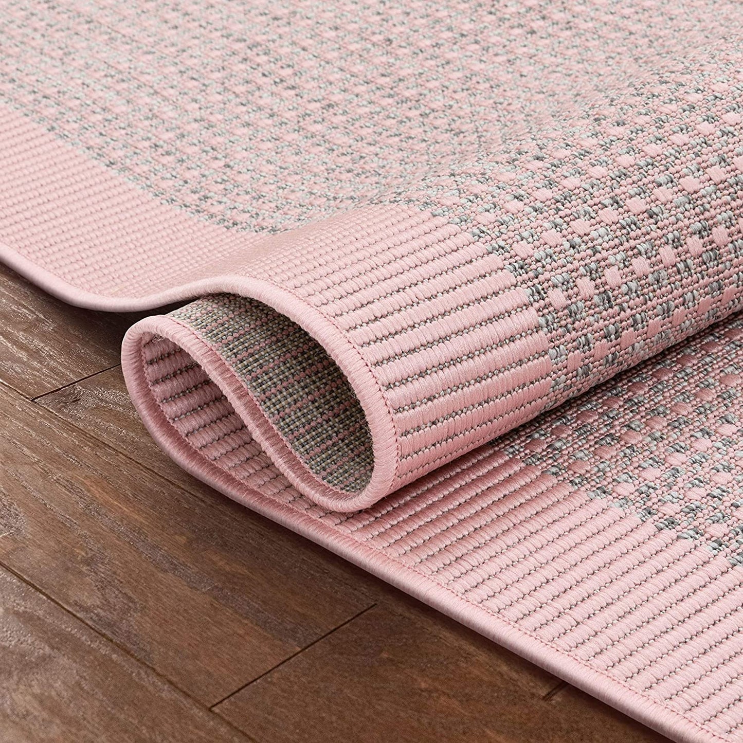 Blush Pink Indoor/Outdoor Flat Weave Pile Solid Color Border Pattern