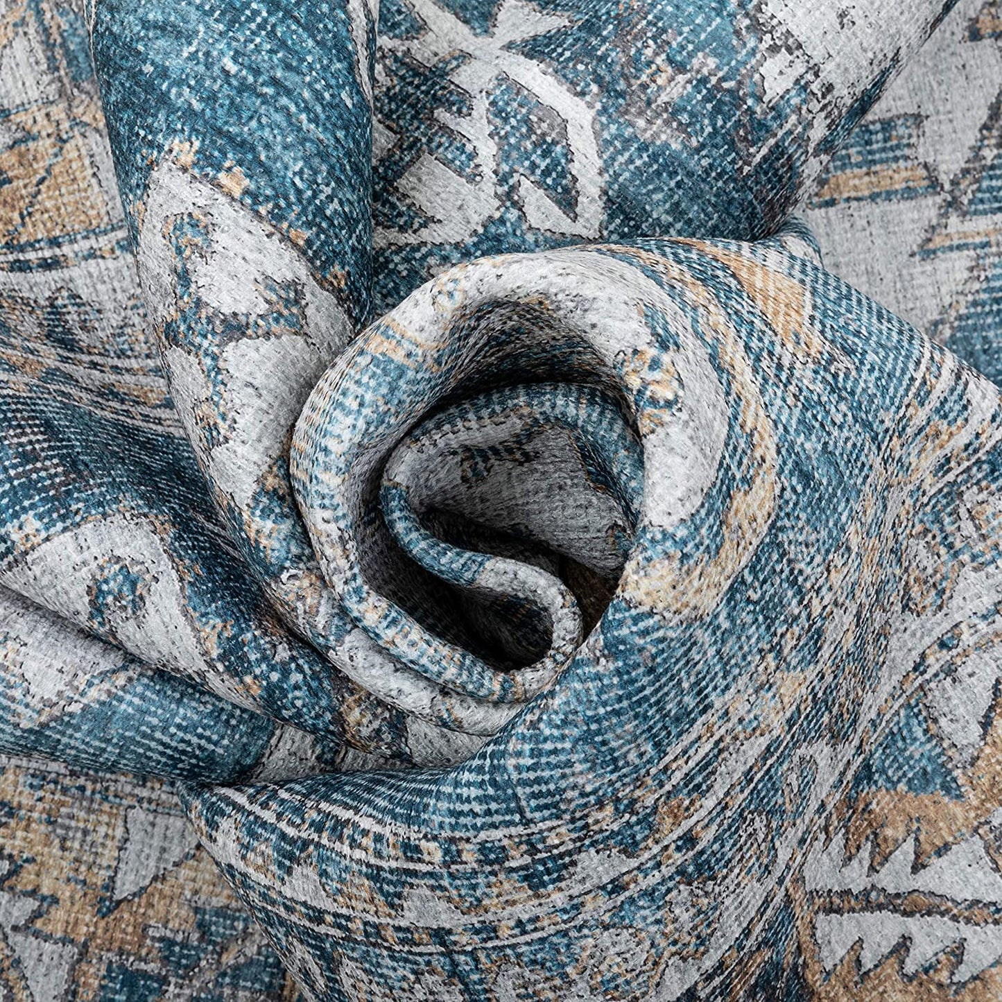 Habra Light Blue Machine Washable Vintage Classic Distsressed Persian Mat Soft Area Rug