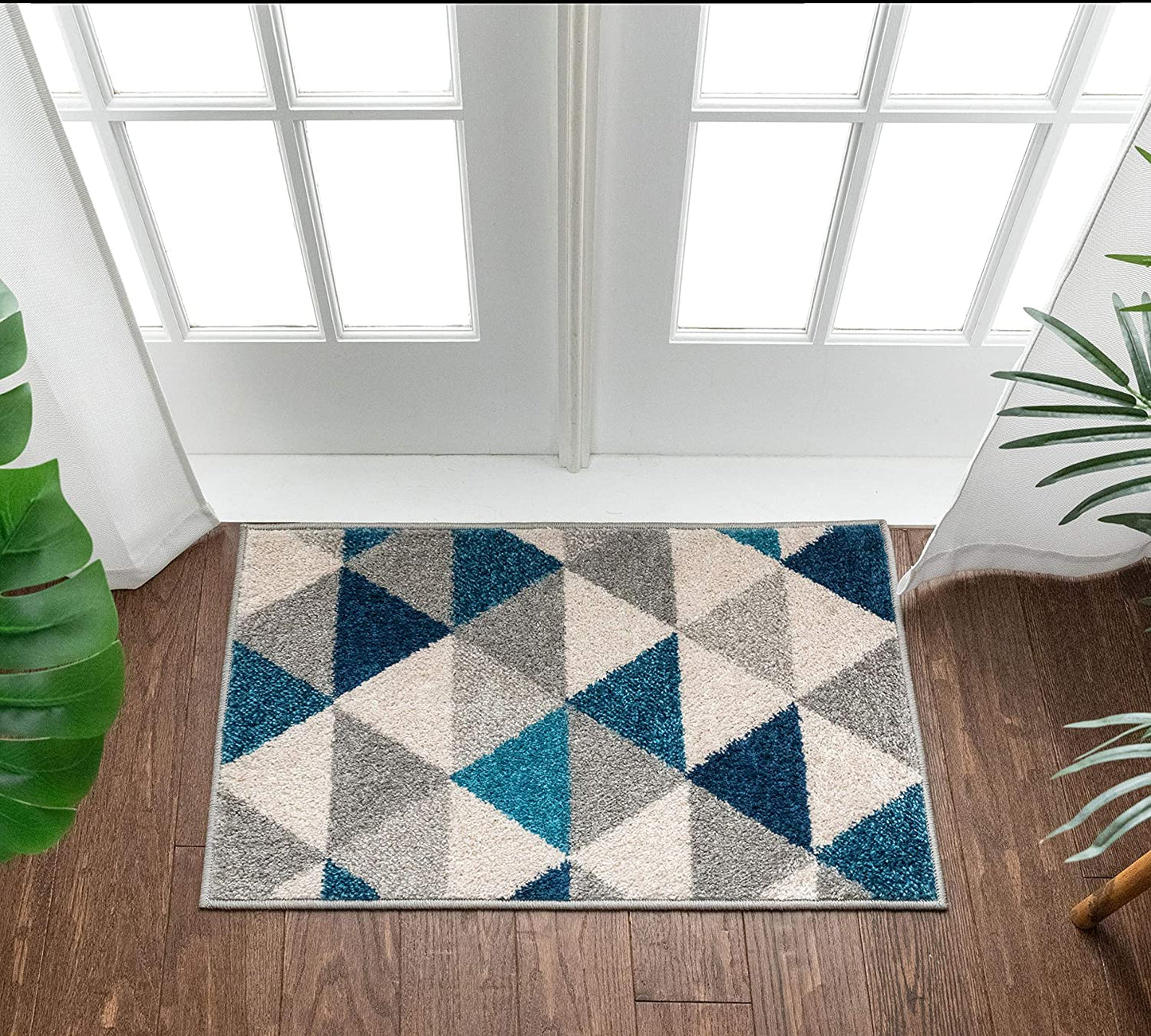 Isometry Modern blue grey Geometric Triangle Pattern Soft Area Rug