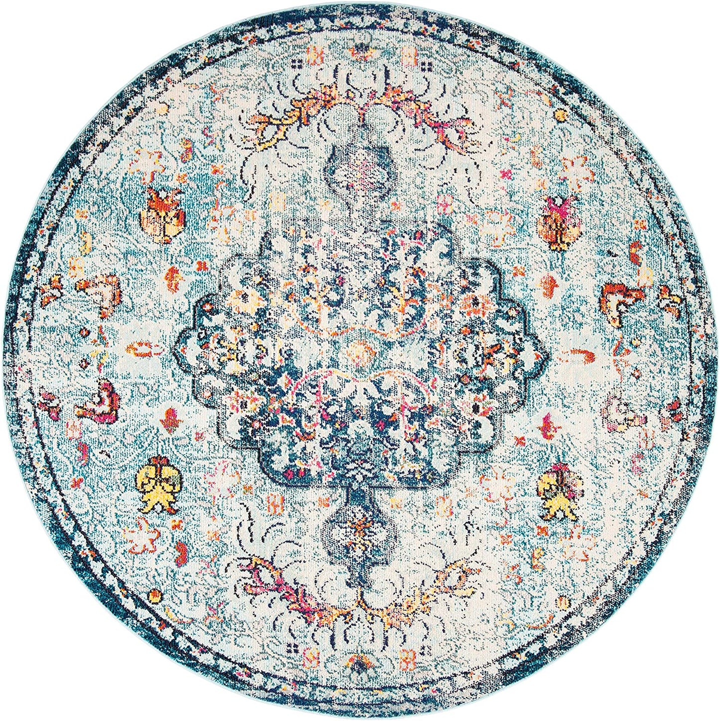 Boho Chic Vintage Medallion Distressed Runner, Navy/Light Blue