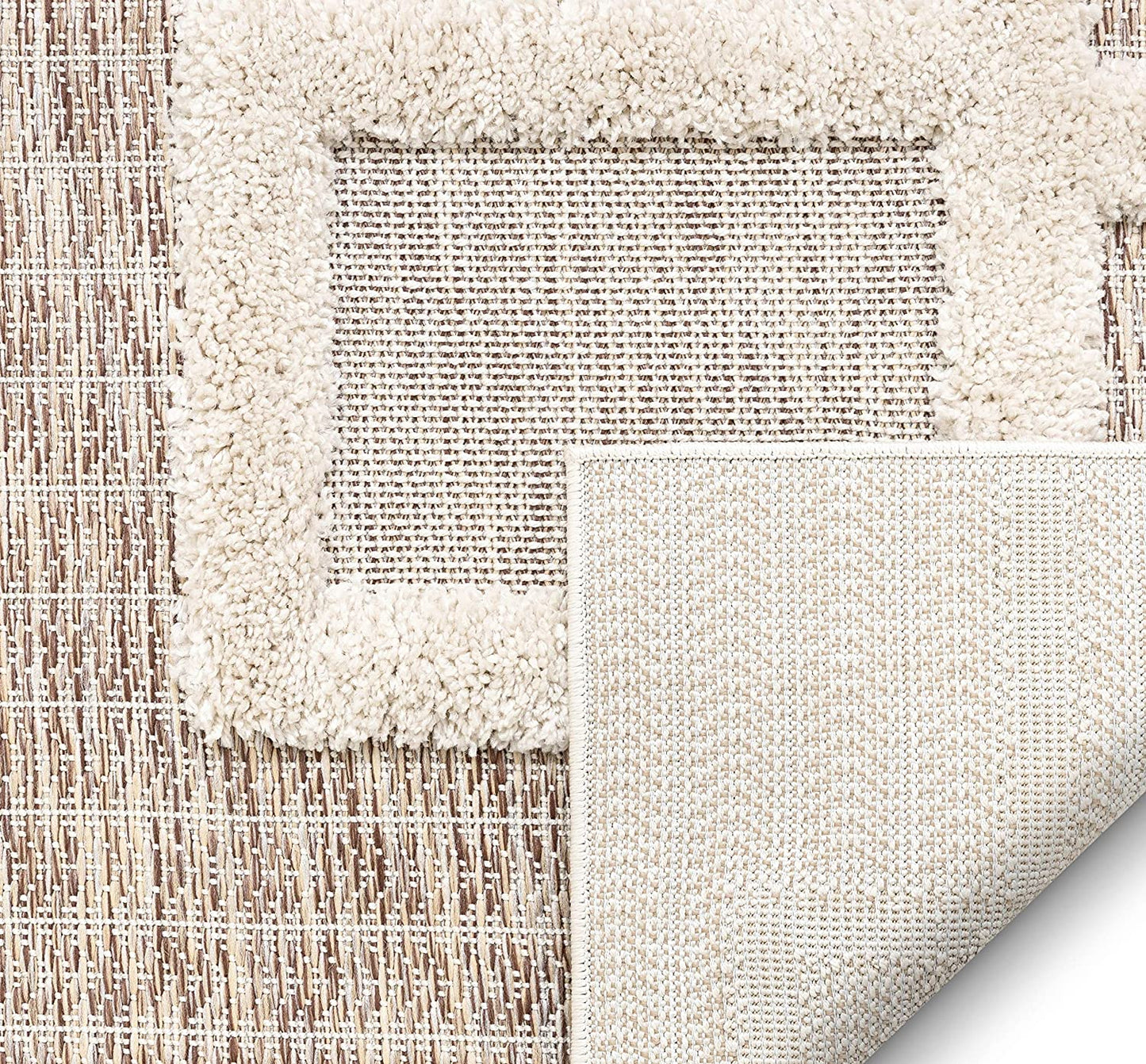 Helga Beige Flat-Weave Hi-Low Pile Geometric Boxes Area Rug