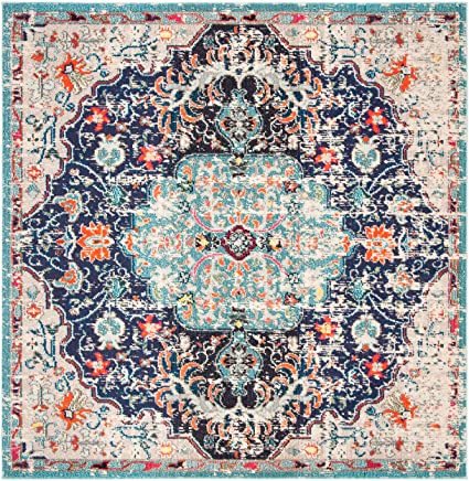 Madison Collection Boho Chic Medallion Distress Area Rug Black / Teal