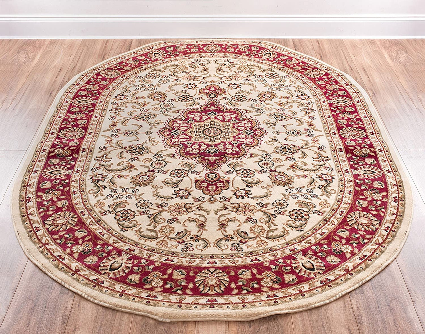 Medallion Ivory Red Traditional Soft Area Rug