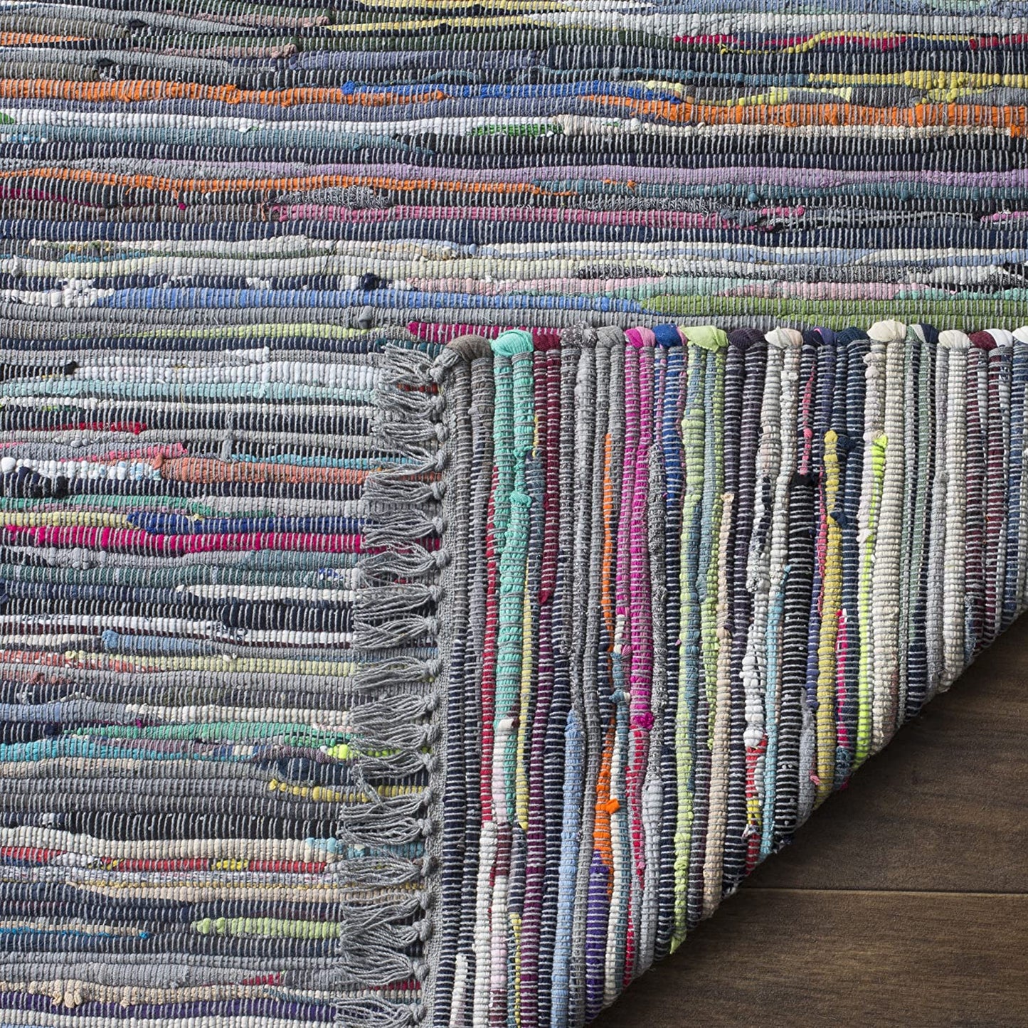 Hand Woven Aqua and Multi Cotton Area Rug