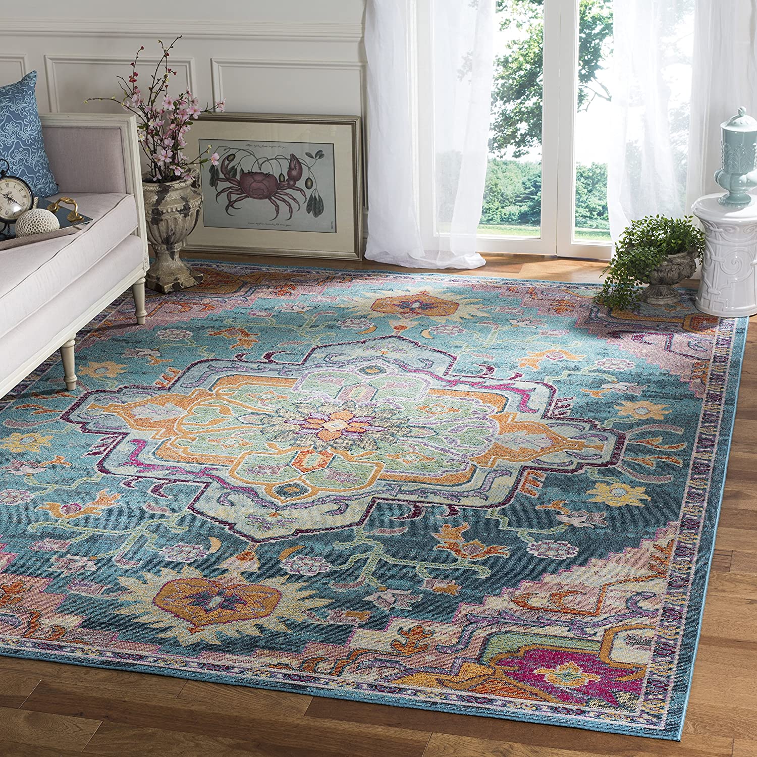 thumbnail image 2 of SAFAVIEH Transitional Boho Medallion Area Rug – Teal And Rose Crystal – CRS501T – New With Tags 2 of 6