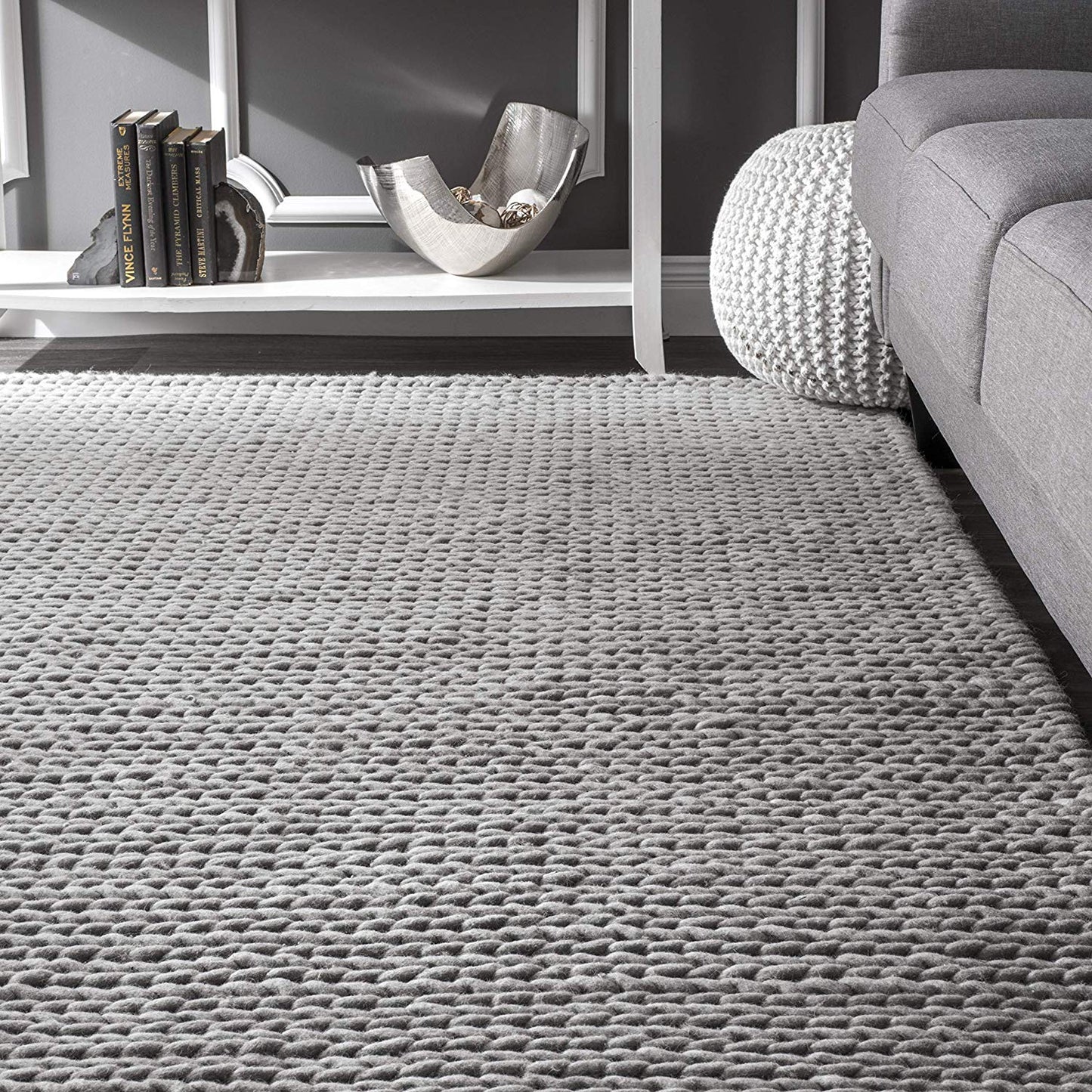 Handmade Braided Wool Grey Area Rug