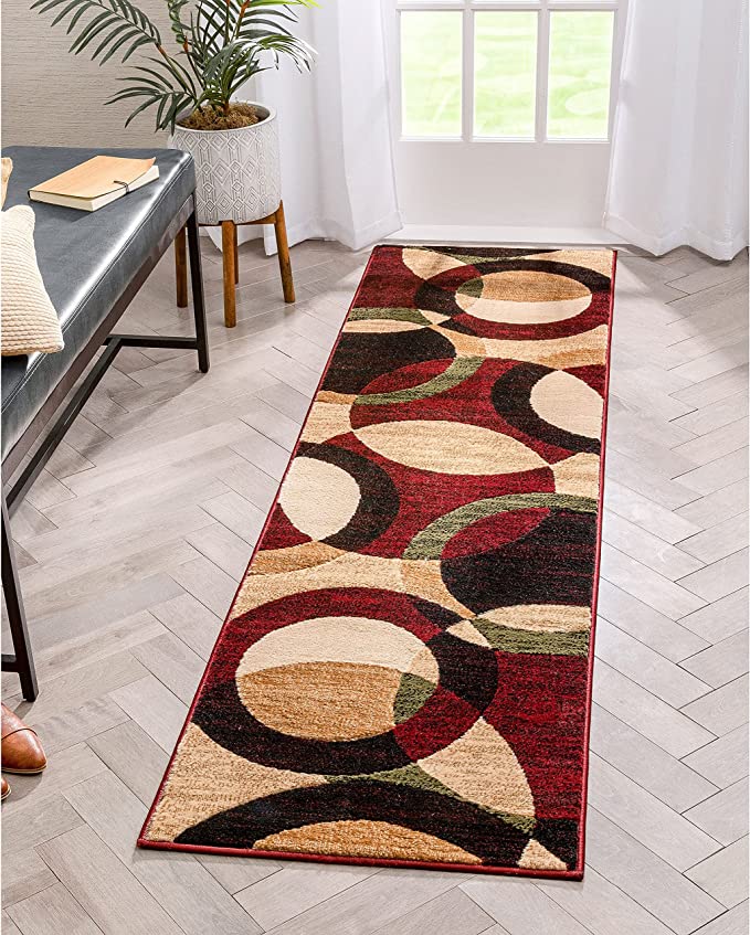 Casual Modern Styling Shapes and Circles Area Rug Multi Color Red Black Beige