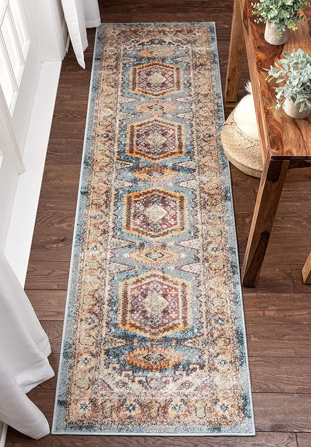 Roslind Bohemian Vintage Pastel Oriental Medallion Pattern Area Rug