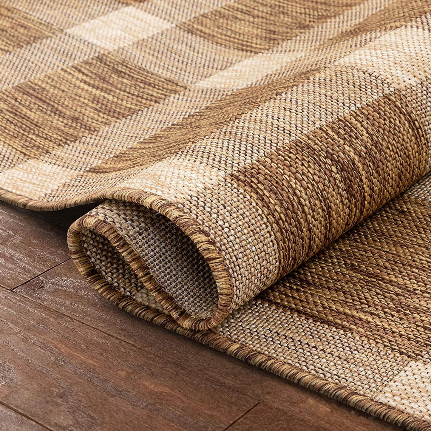 Freja Brown Indoor/Outdoor Flat Weave Pile Buffalo Check Pattern Area Rug